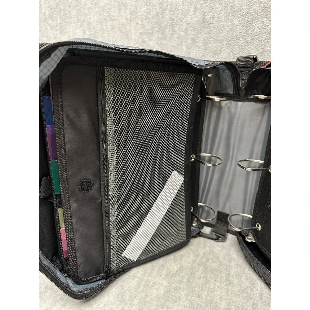Case-it Zipper Binder Black Gray 3 Ring Expandable Shoulder Strap Handle